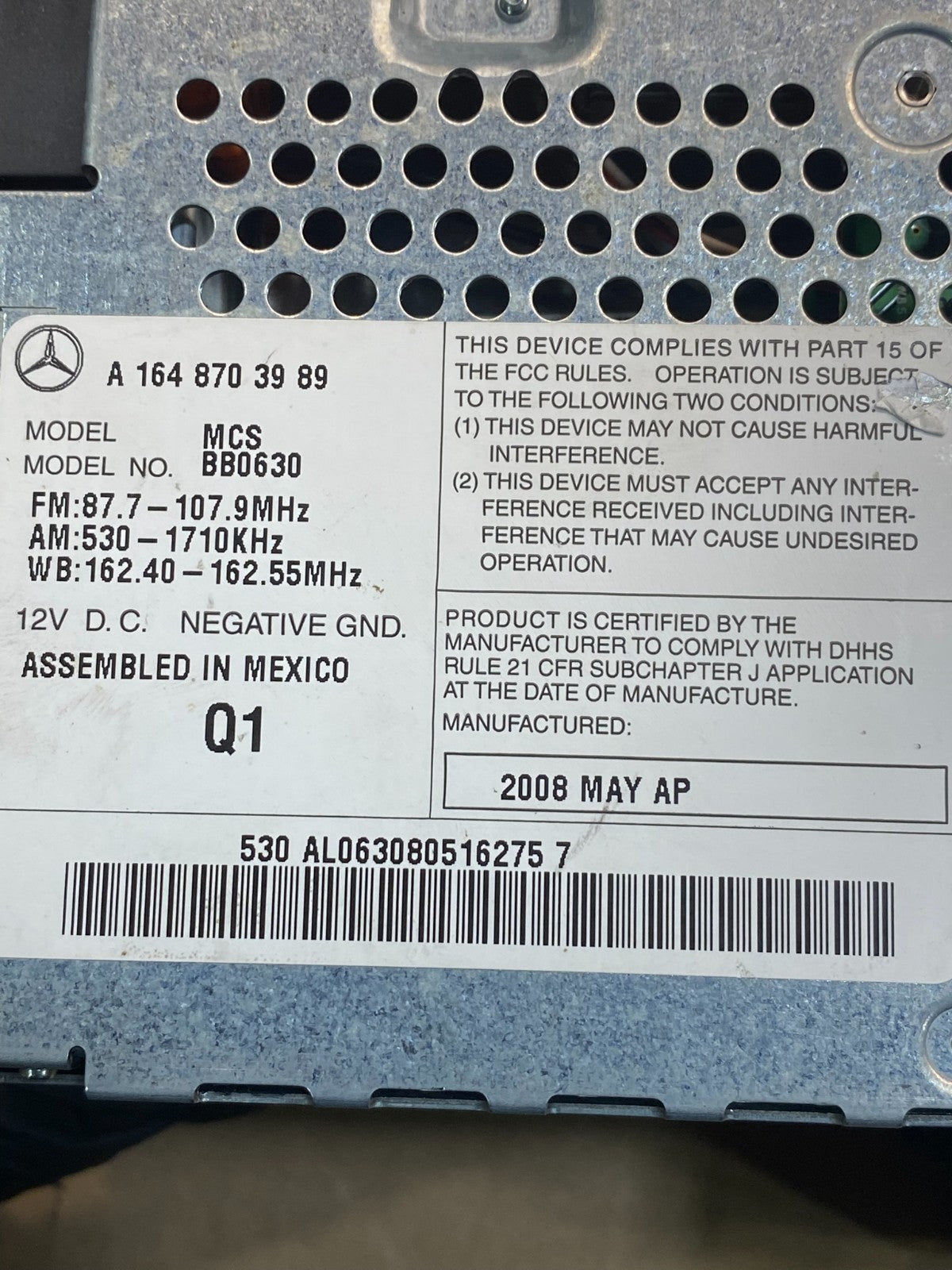 2006 2007 2008 Mercedes ML350 GL450 Radio Navigation Screen Display AE7873 DG6