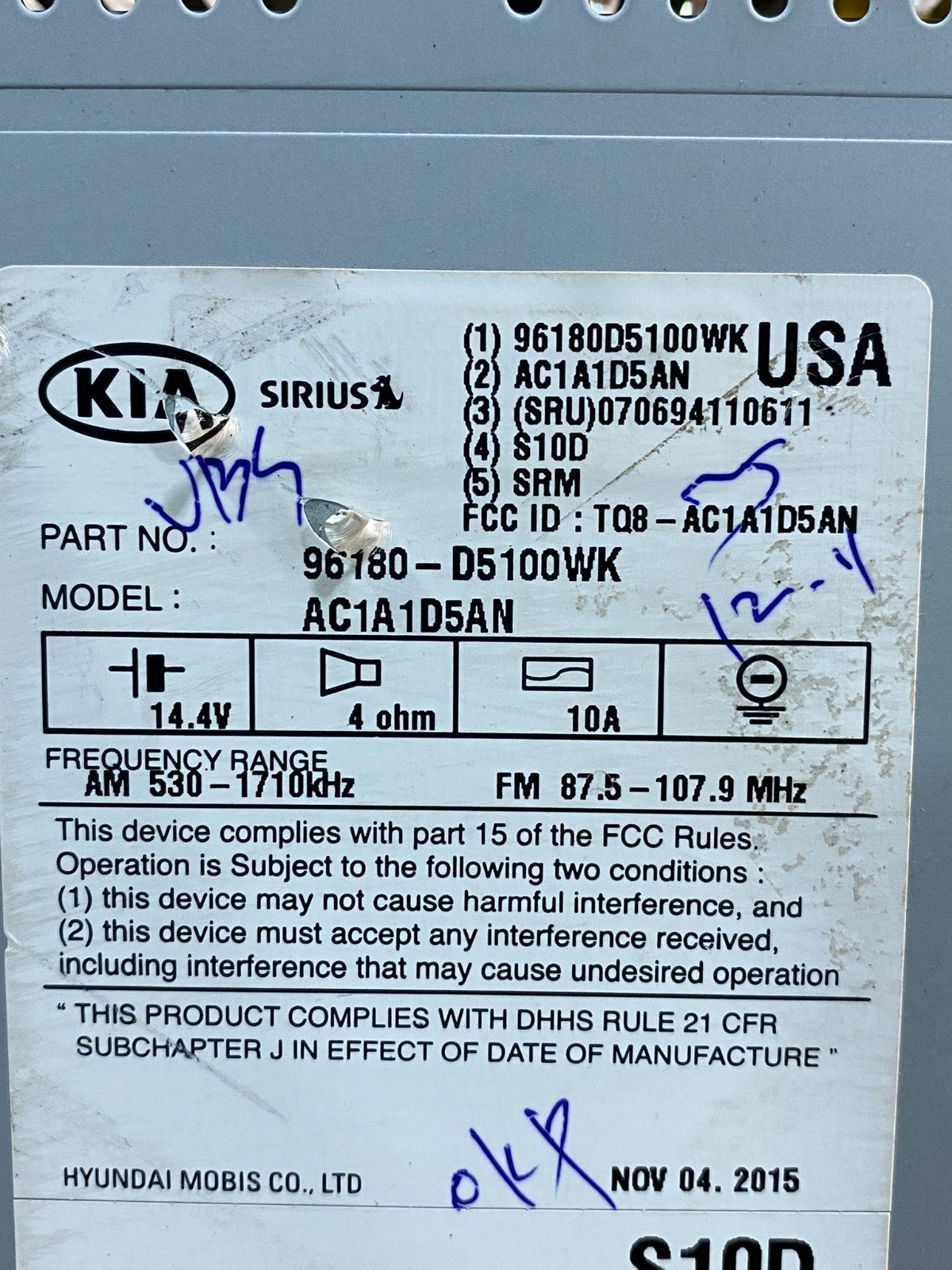 2016 2017 2018 Kia Optima Am Fm Cd Player Screen Radio Receiver ag3620 DG6