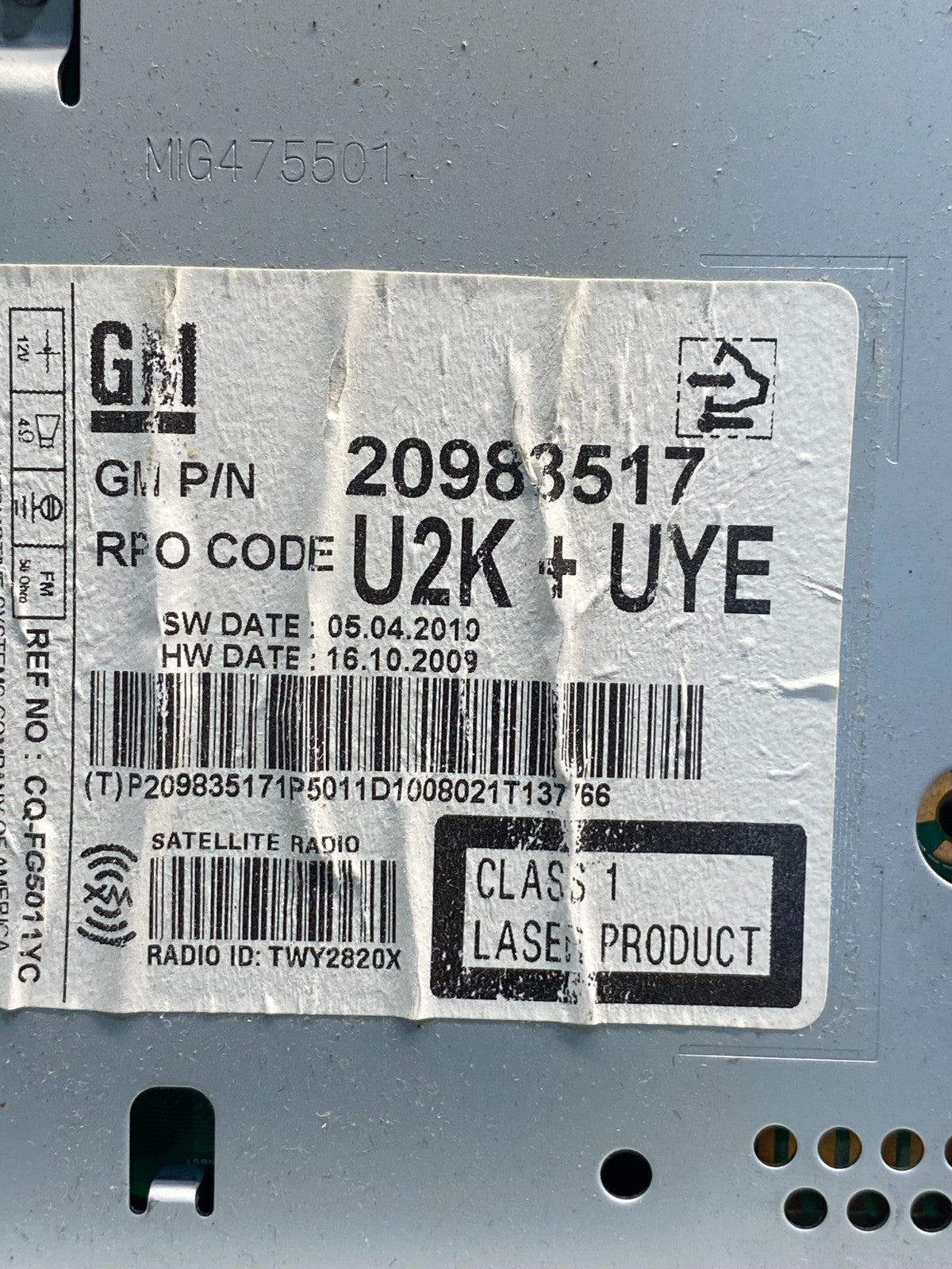 2011 to 2012 Chevrolet Equinox Cruze Radio Cd Receiver 20983517 AG6008 DG6
