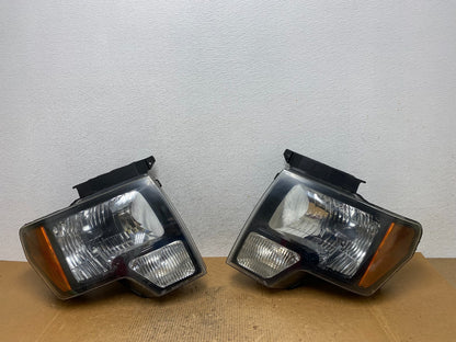 2009 to 2014 Ford F-150 F150 Left+Right Black Halogen Headlights AE1612 DW0