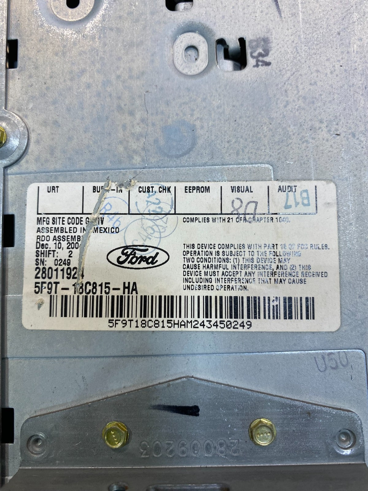 2005 2007 Ford F150 Radio Stereo Audio AM/FM AB3831 DG6