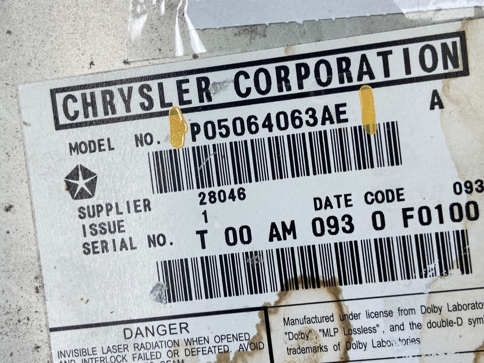 2008 to 2012 Chrysler Town Country DVD Player Receiver AE1694 DG5