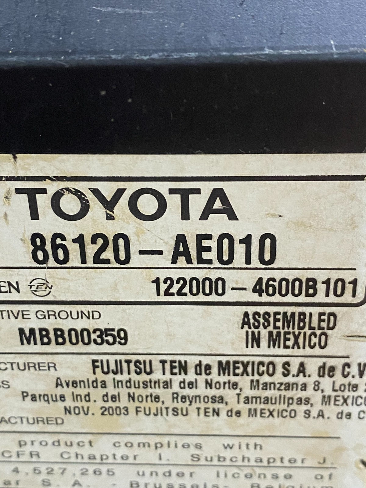 2004 to 2010 Toyota Sienna AM FM CD WMA Mp3 Radio Receiver AG3967 DW6