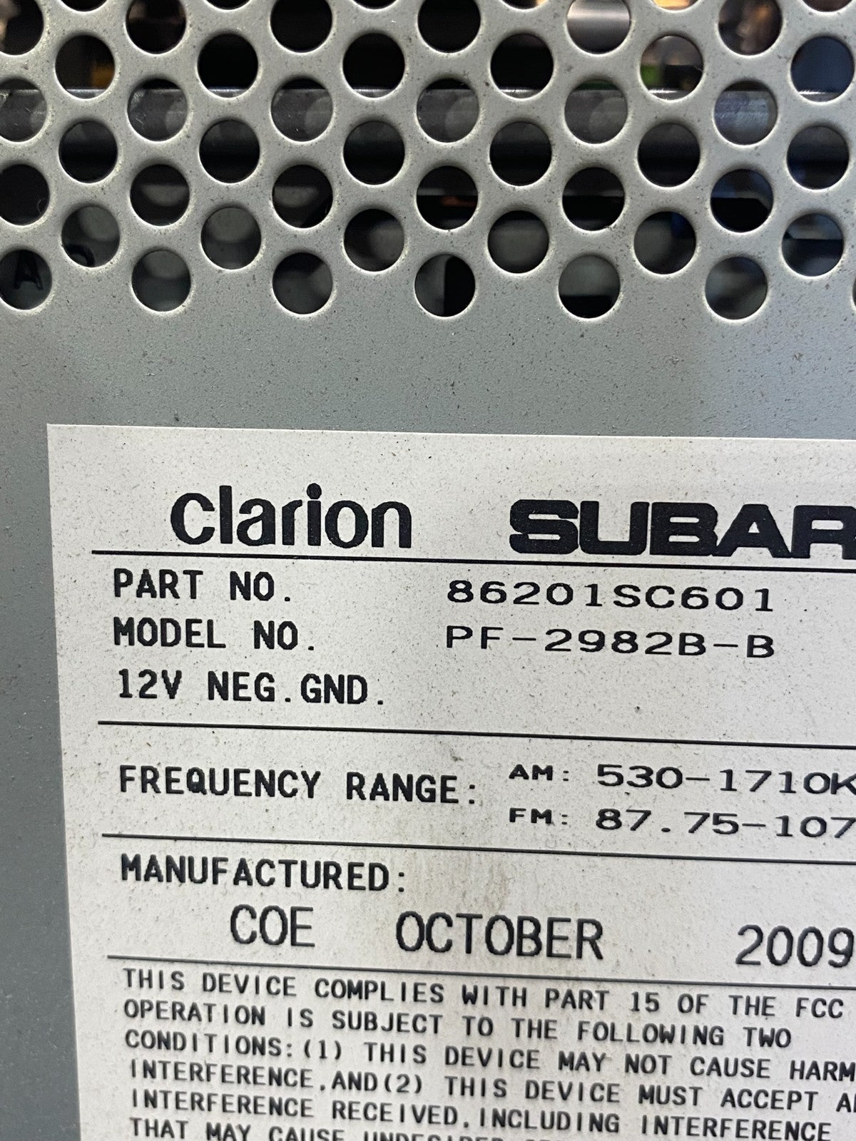 2009 to 2013 Subaru Forester Radio CD Player AUX AM/FM AD1491 DG7