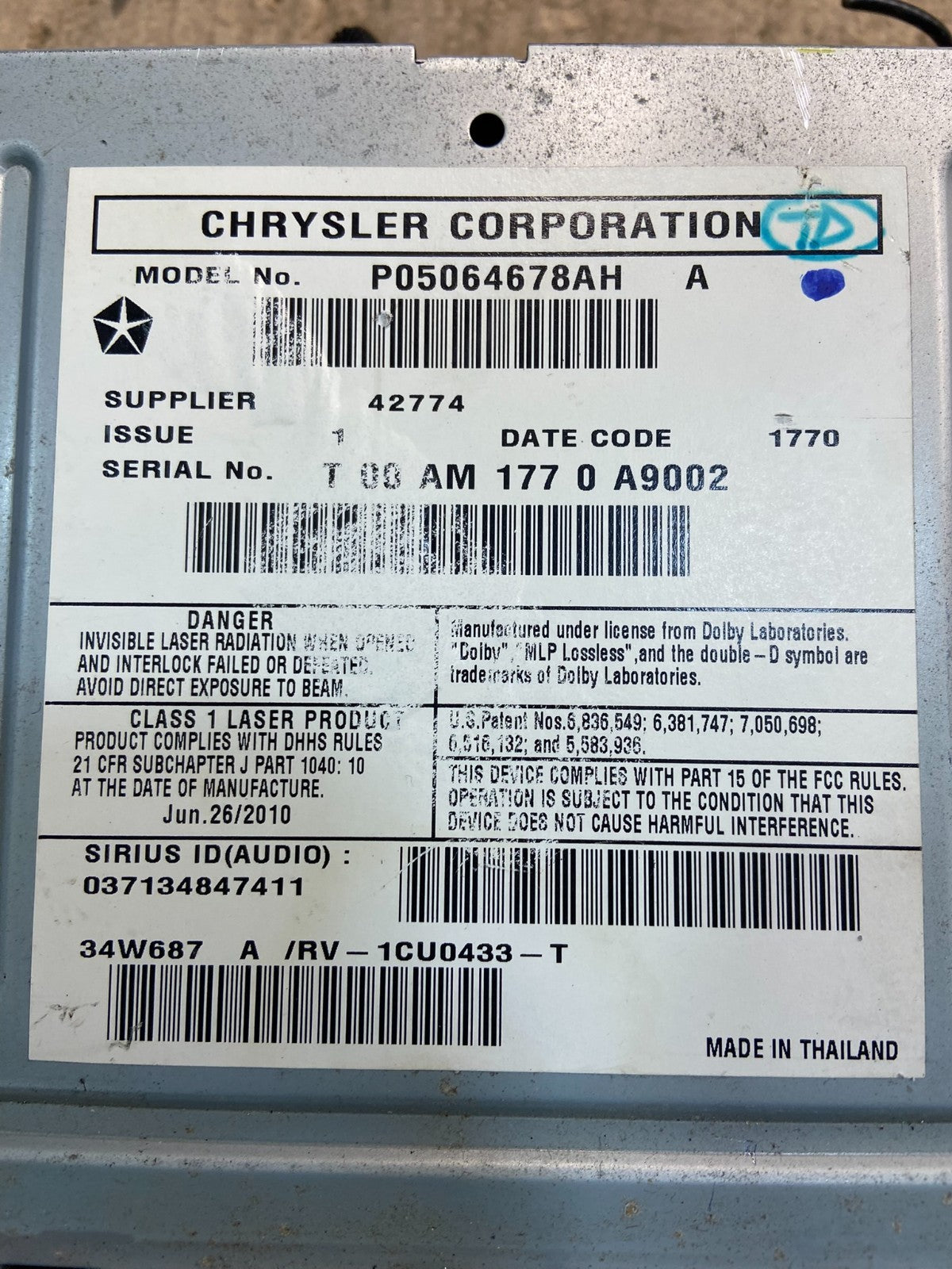 2008 2013 Jeep Dodge Chrysler Screen Display CD Player Satellite Radio Z0768 DG8