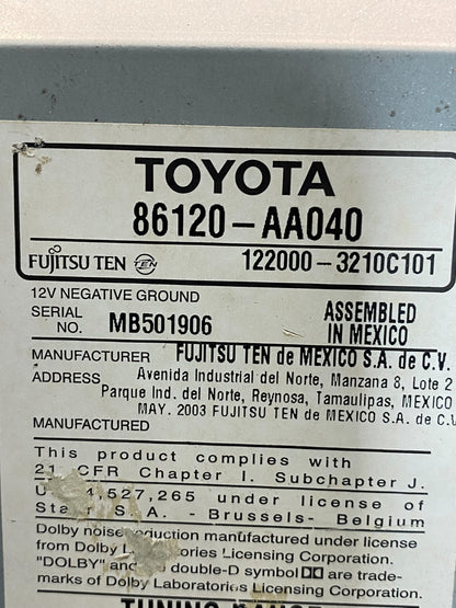 2002 2003 2004 Toyota Camry Radio AM/FM CD Player AE7860 DW6