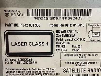 2016 Nissan Altima Radio Screen Receiver AM-FM CD Player AG3757 DG7
