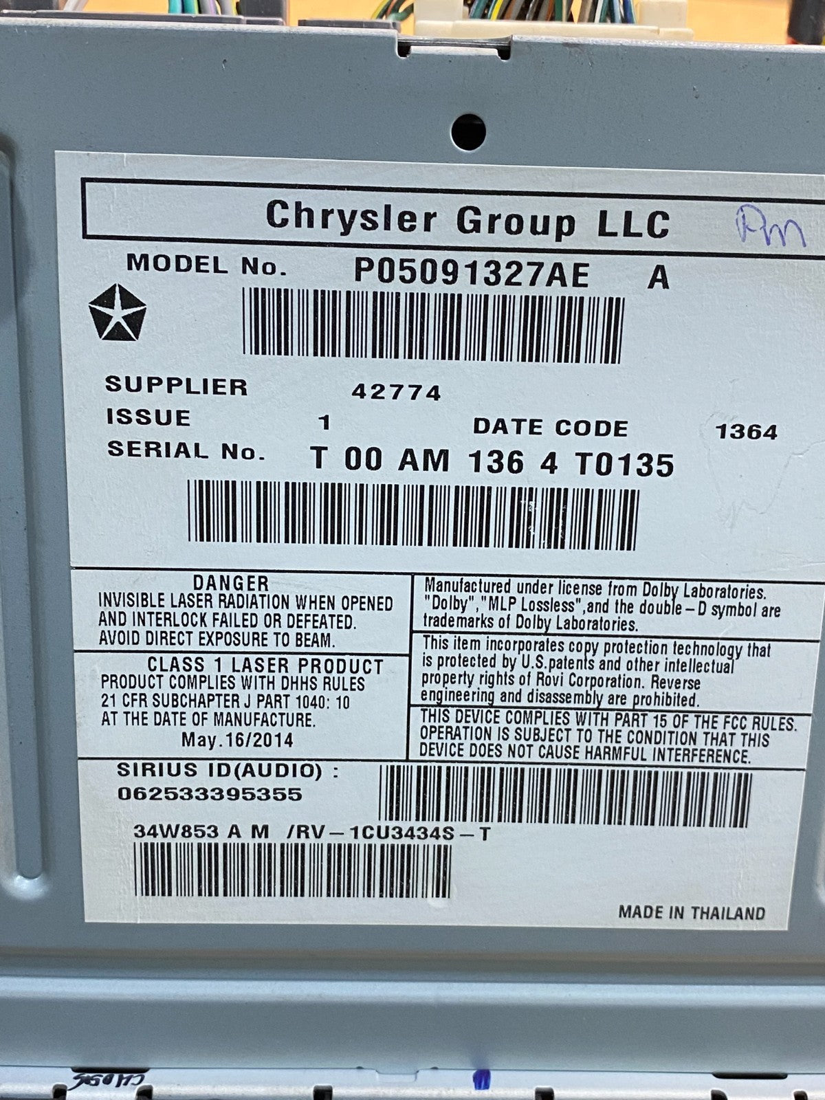 2012 2014 Dodge, Chrysler Screen Display CD Player Satellite Radio AI9942 DG6