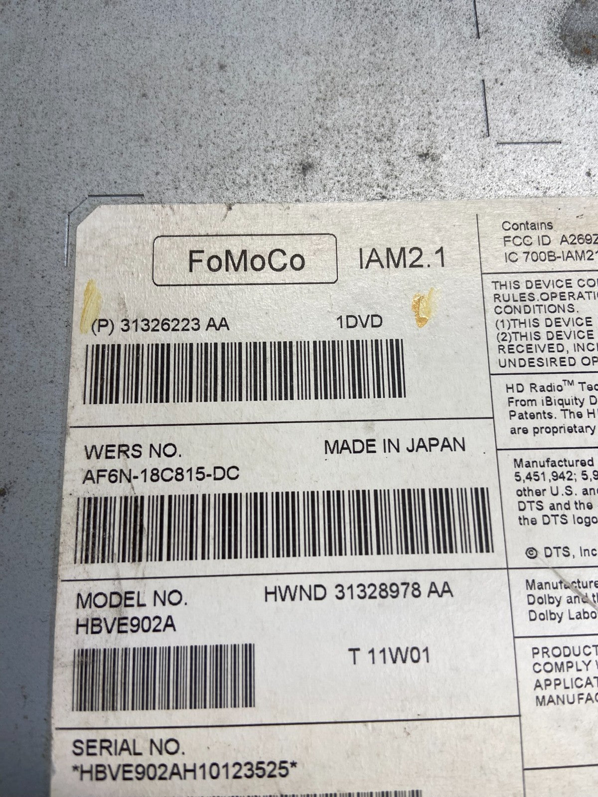 2011 2012 2013 2014 2015 Volvo S60 CD Player CD Player Radio Head Unit ah5131 DG4