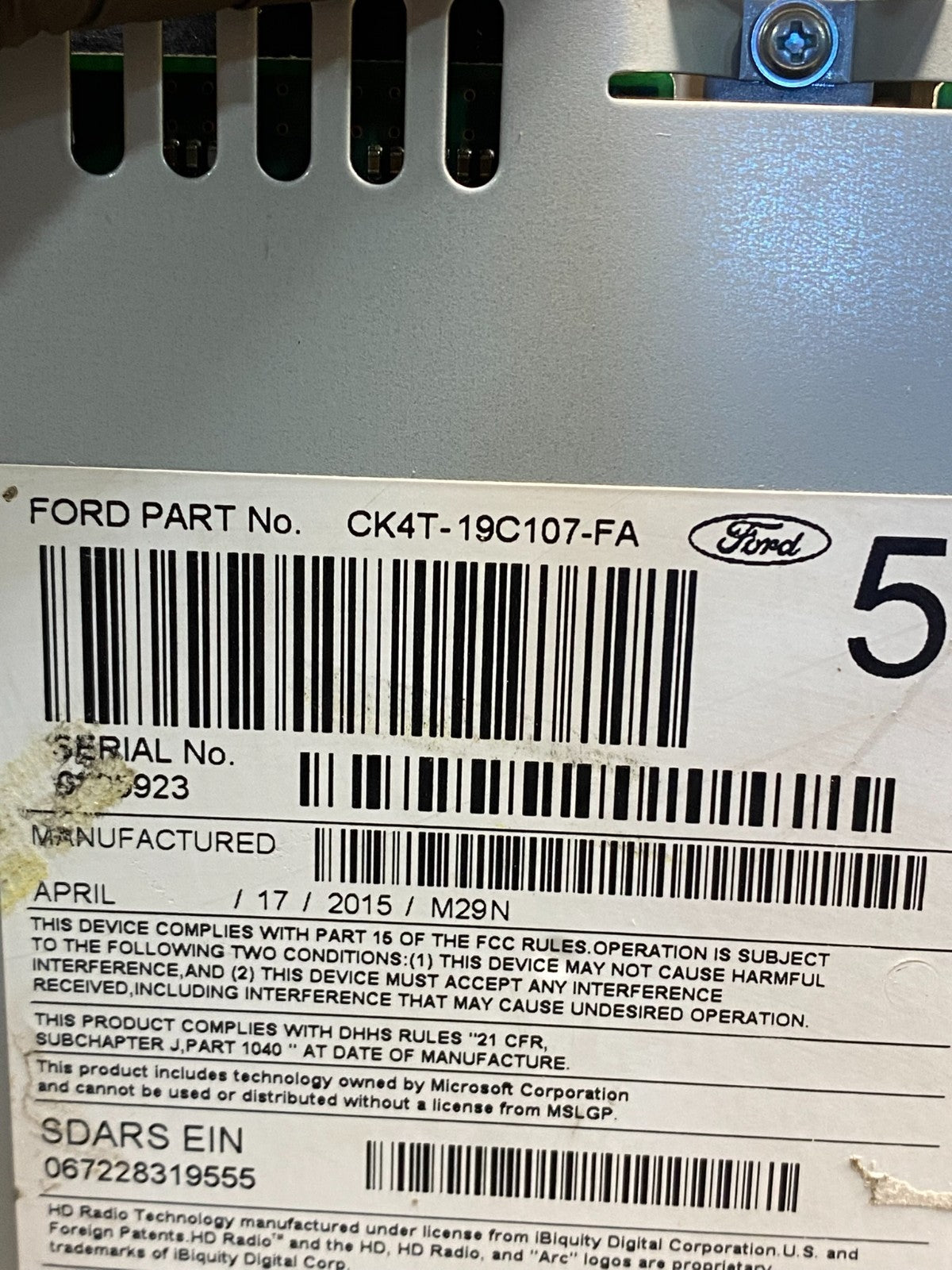 2015-2016 Ford Transit 150 250 350 Radio Receiver ID CK4T-19C107-FA af7871 DG6