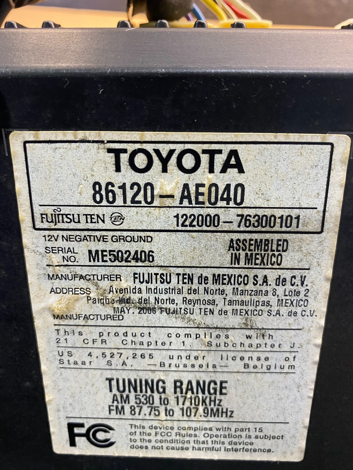 2004 to 2010 Toyota Sienna AM FM CD WMA Mp3 Radio Receiver AD6559 DG6