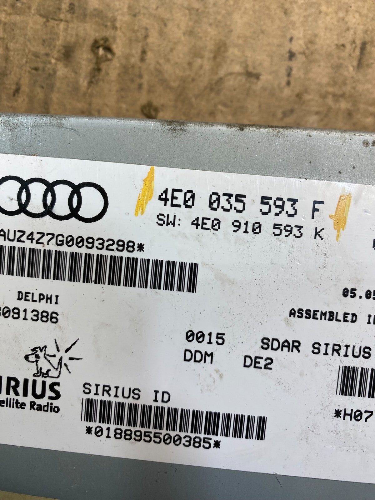 2008 to 2012 Audi Q7 A4 A6 Sirius Satellite Radio Receiver Unit AB0404 DG2