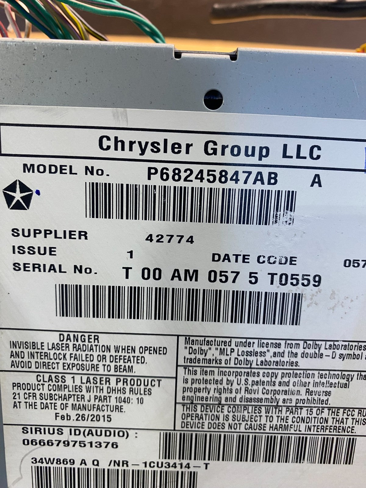 2008 2013 Jeep Dodge Chrysler Screen Display CD Player Satellite Radio AD1584 DG6
