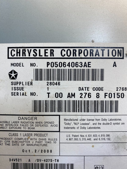 2008 to 2012 Chrysler Town Country DVD Player Receiver AD4960 DG6