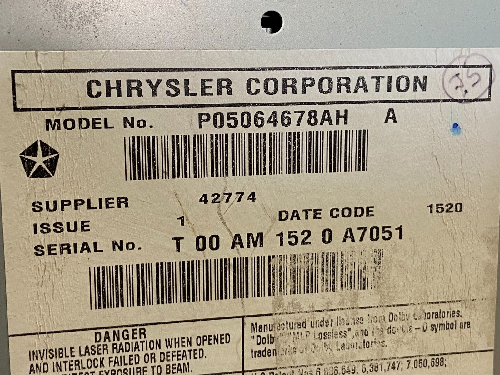 2008 2013 Jeep Dodge Chrysler Screen Display CD Player Satellite Radio AG1506 DW6