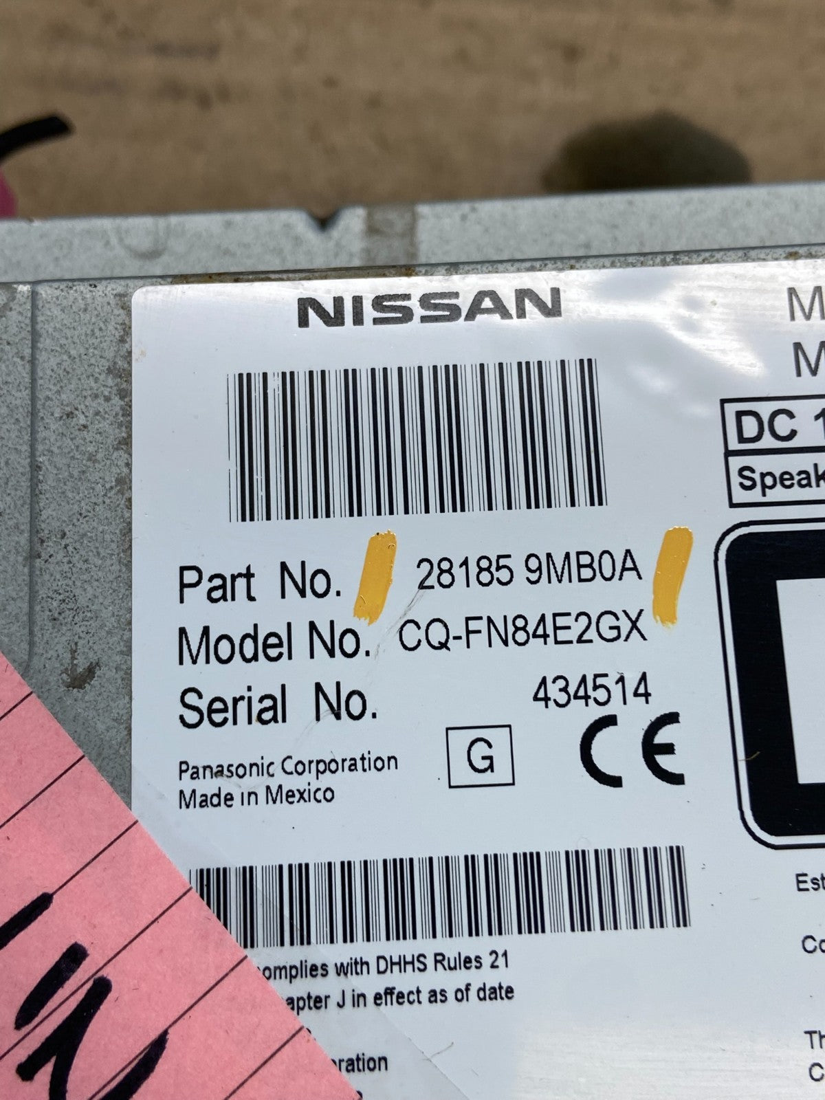 2015 to 2016 Nissan Sentra Versa Radio CD Player AM/FM 281859MB0A AH3700 DG8