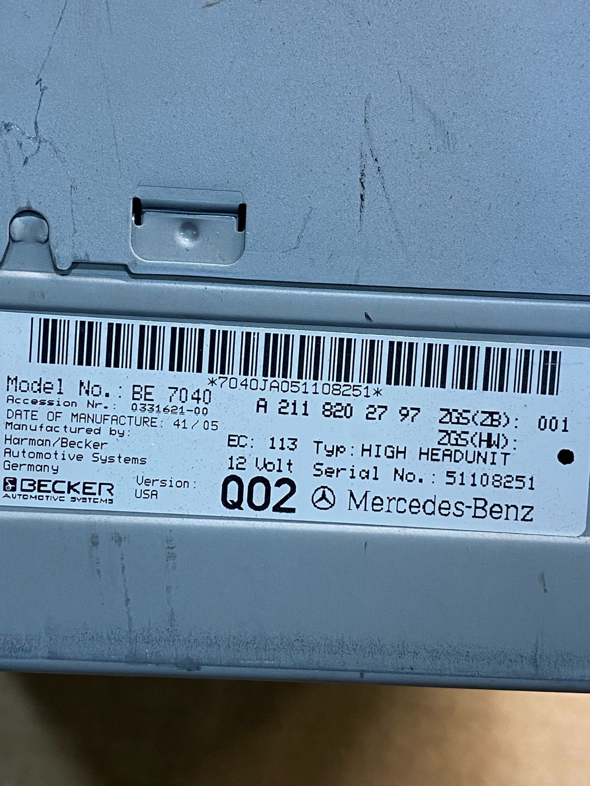 2005-2007 Mercedes-Benz S550 CLS550 Command Head Navigation Radio CD ad9652 DG6