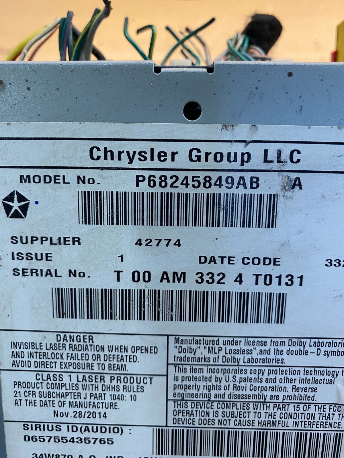 2011 2014 Jeep Dodge Chrysler Screen Display CD Player Satellite Radio AD6568 DG6