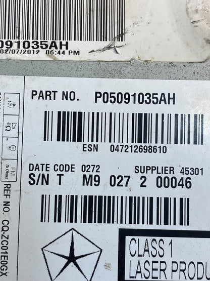 2011 - 2013 Dodge Journey Radio Info Media CD Player Unit AD7565 DG6