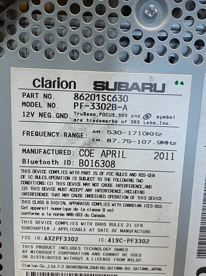 2011 to 2013 Subaru Forester AM/FM CD Plater Radio AH4975 DG6