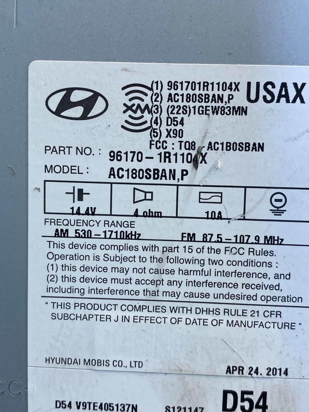 2012 2013 2014 Hyundai Accent Radio Cd Mp3 Player AG3211 MS6