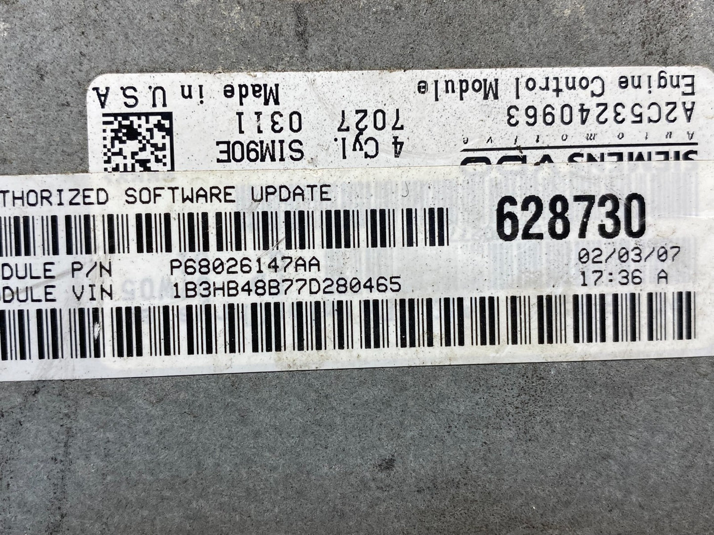 2007 to 2010 Dodge Caliber ECM Engine Computer Module ECU ae0113 DG2
