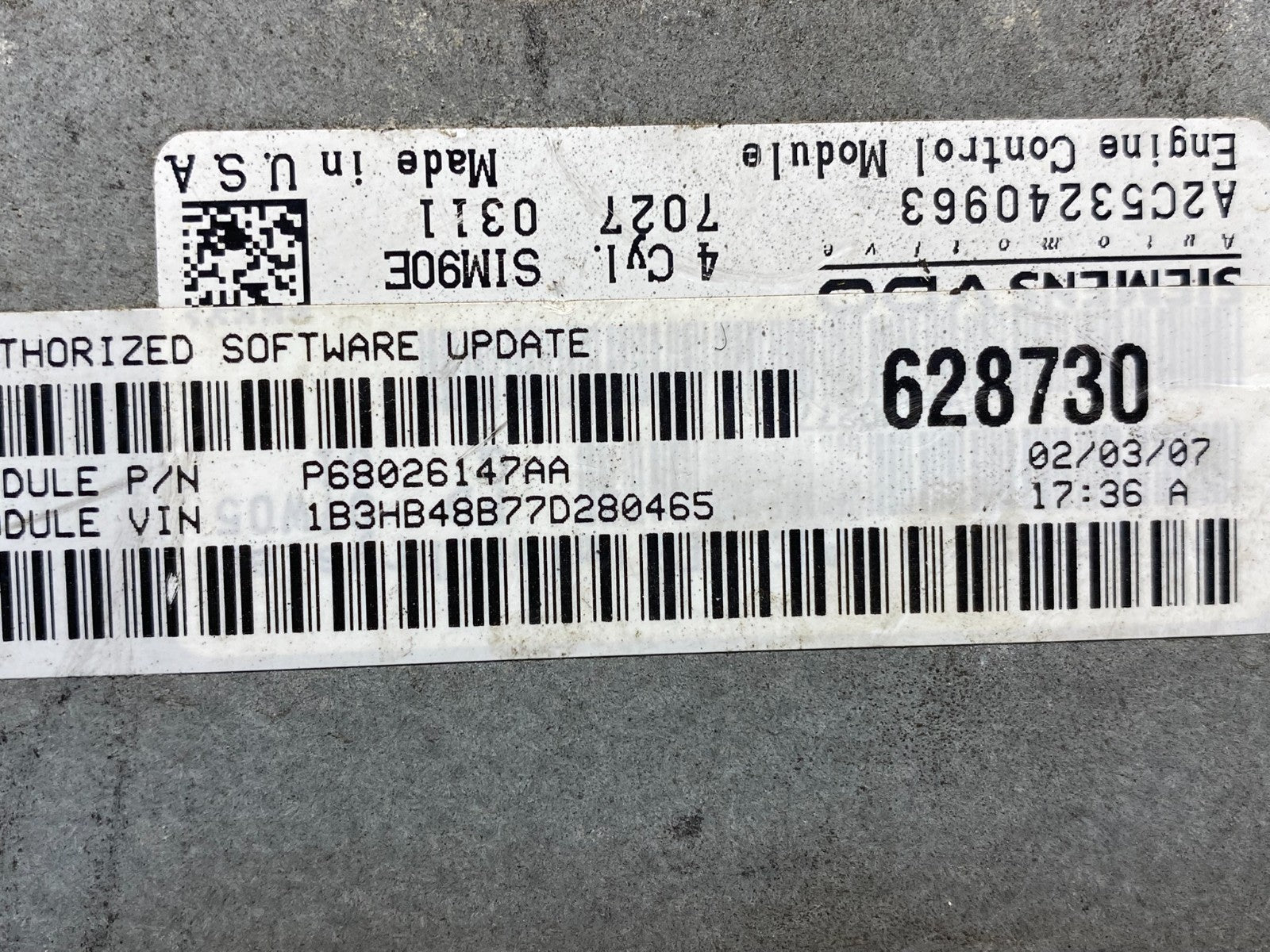2007 to 2010 Dodge Caliber ECM Engine Computer Module ECU ae0113 DG2