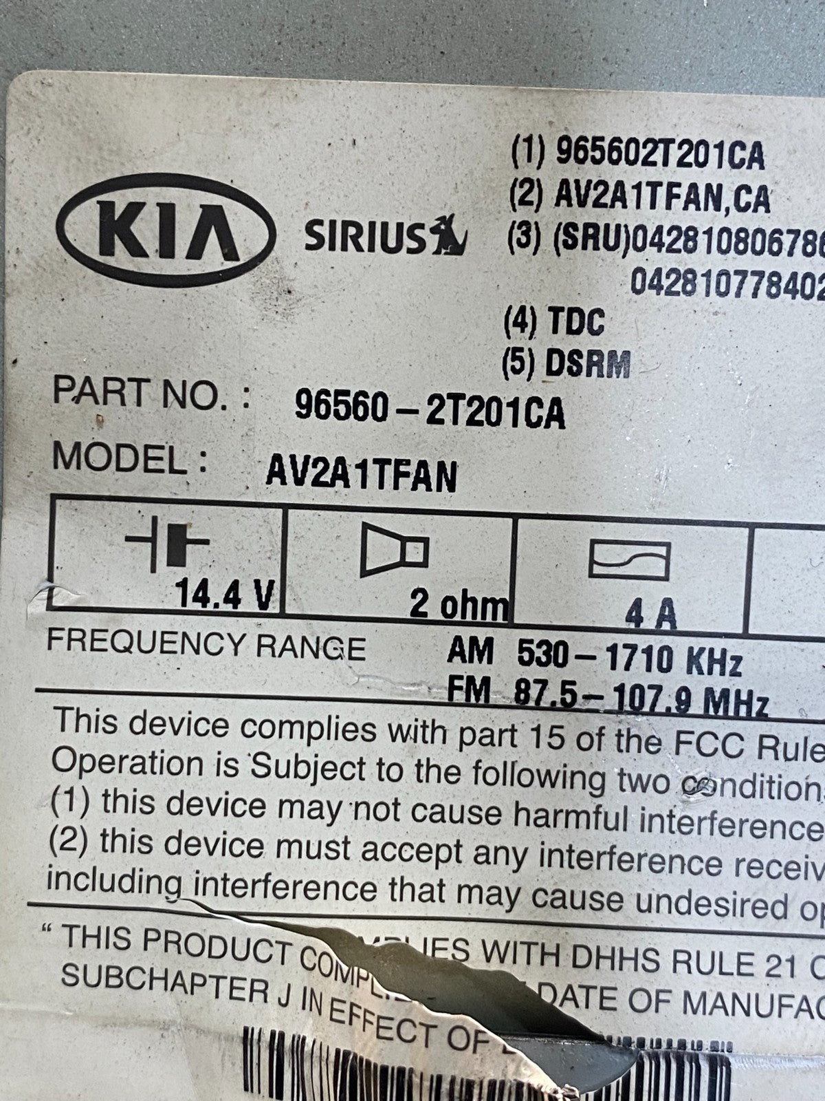 2011 2012 2013 Kia Optima Am Fm Cd Player Screen Radio Receiver AF4216 DW6