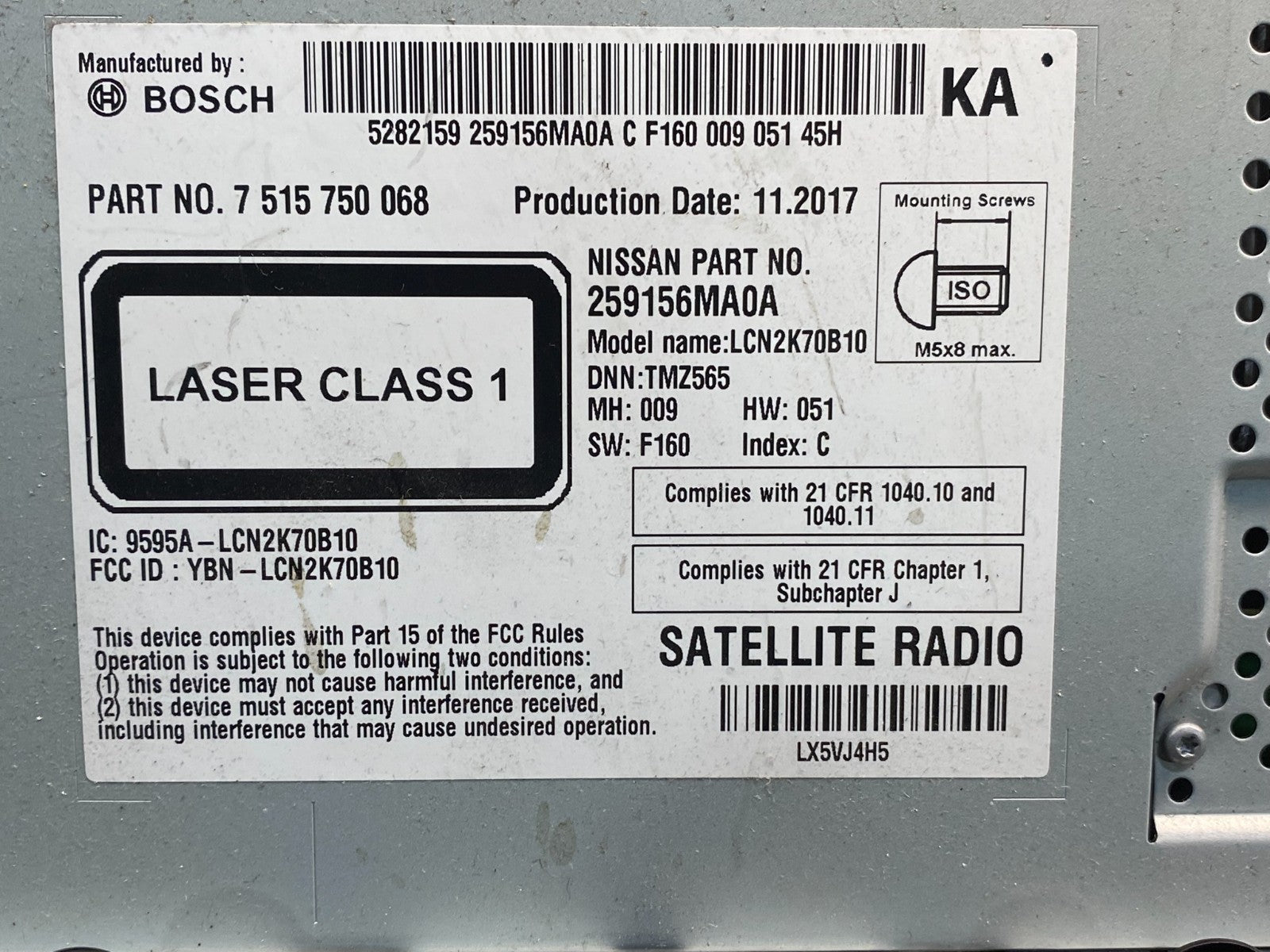 2017 to 2019 Nissan Rogue AM FM XM Radio CD Player Screen Receiver AG3977 DG6
