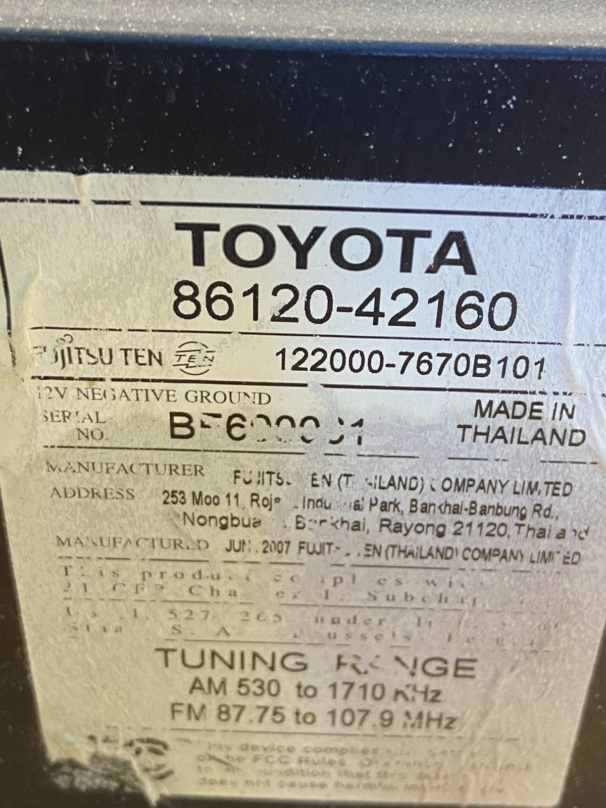 2006 to 2008 Toyota RAV4 Audio Equipment Radio Receiver ae4699 DG6