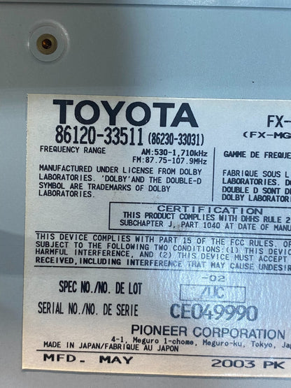 2004 to 2006 Lexus ES330 Es300 Radio Receiver Tape CD Air Vent AE7709 DW8