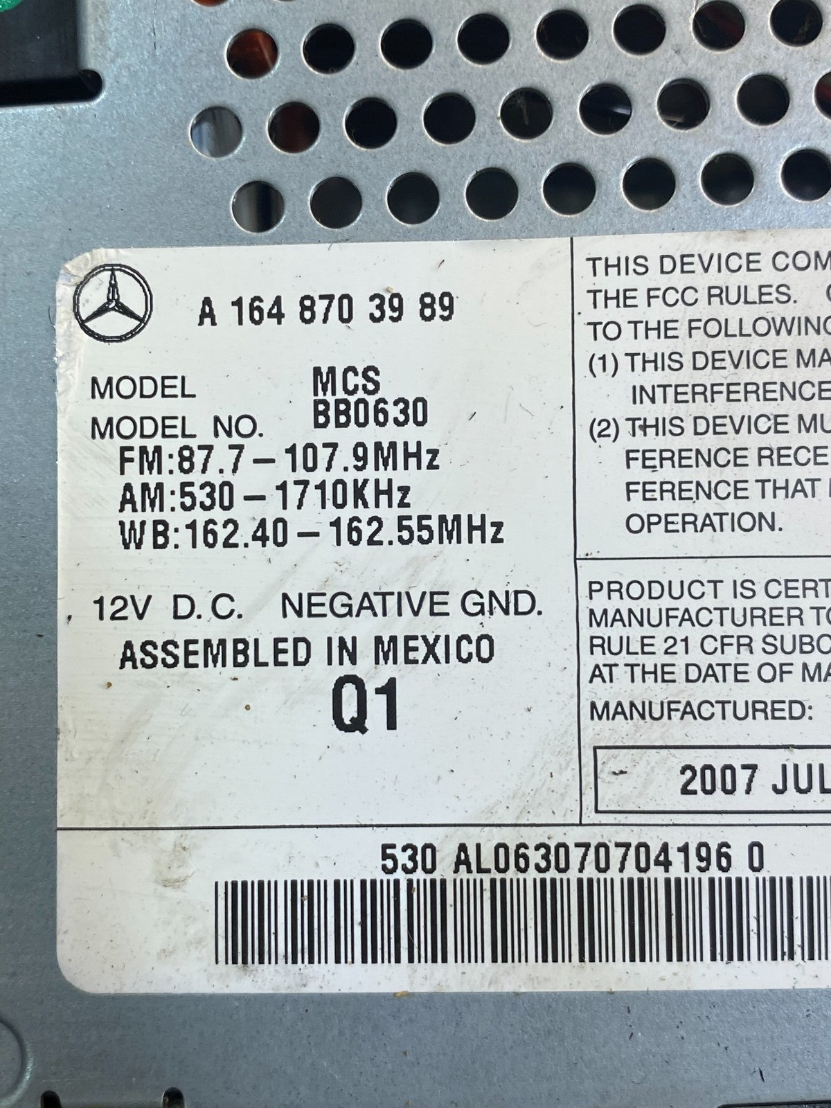 2006 2007 2008 Mercedes ML350 GL450 Radio Navigation Screen Display AG7323 DG6
