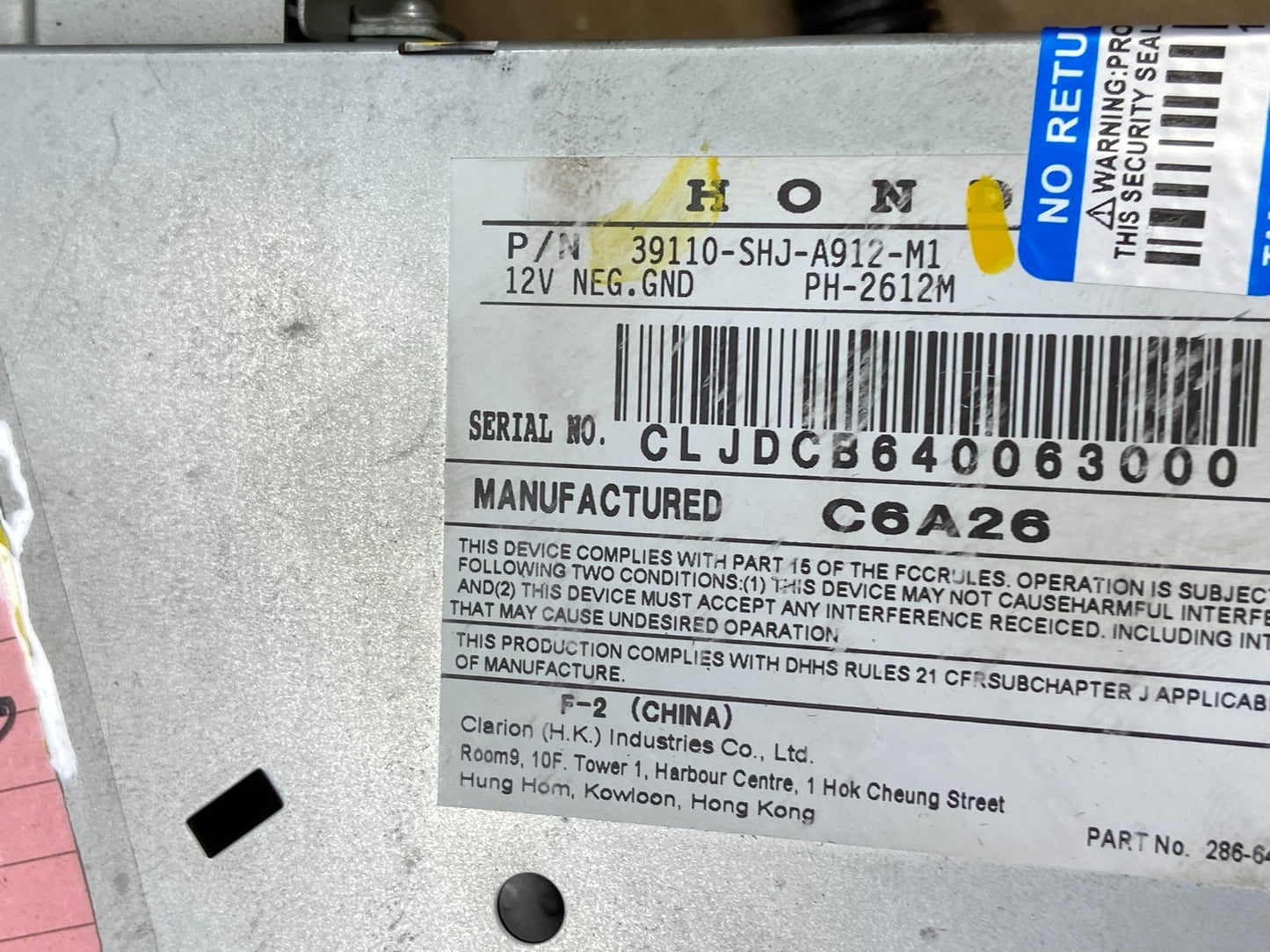 2005-2006 Honda Odyssey Information Display Screen 39810-SHJ-A010-M1 w1939 DG6