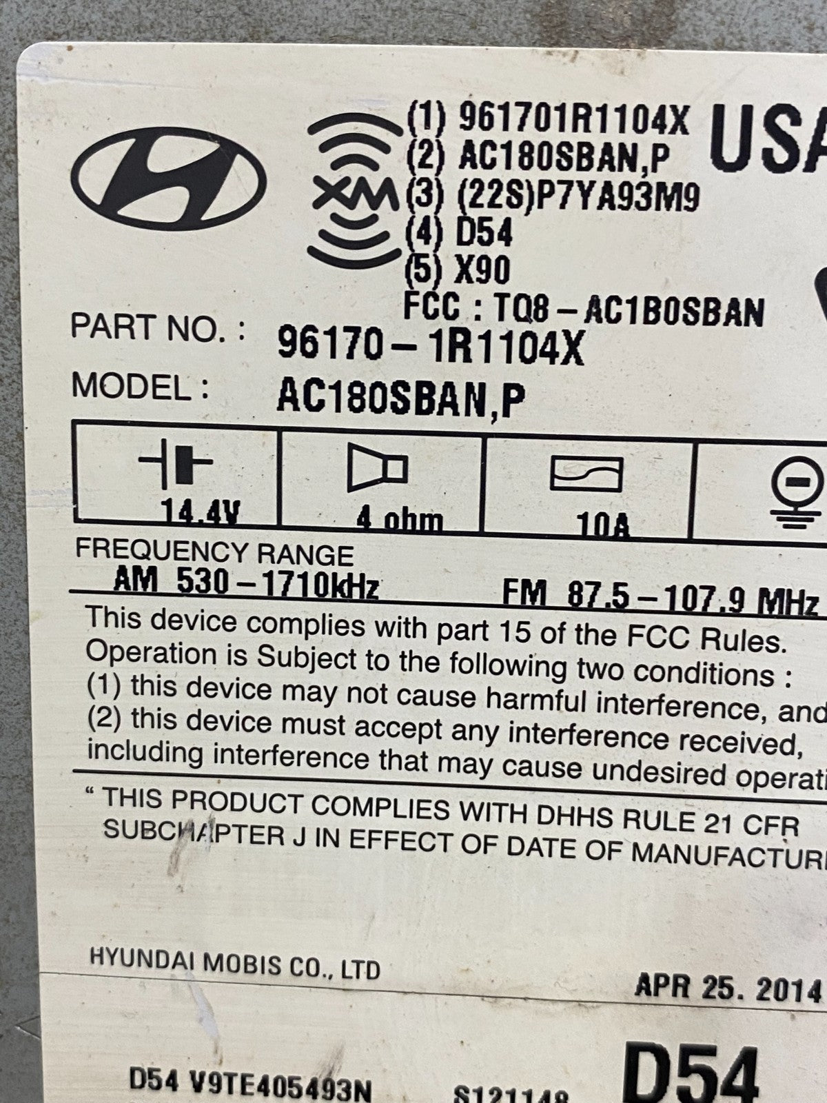 2012 2013 2014 Hyundai Accent Radio Cd Mp3 Player AE7407 DW6