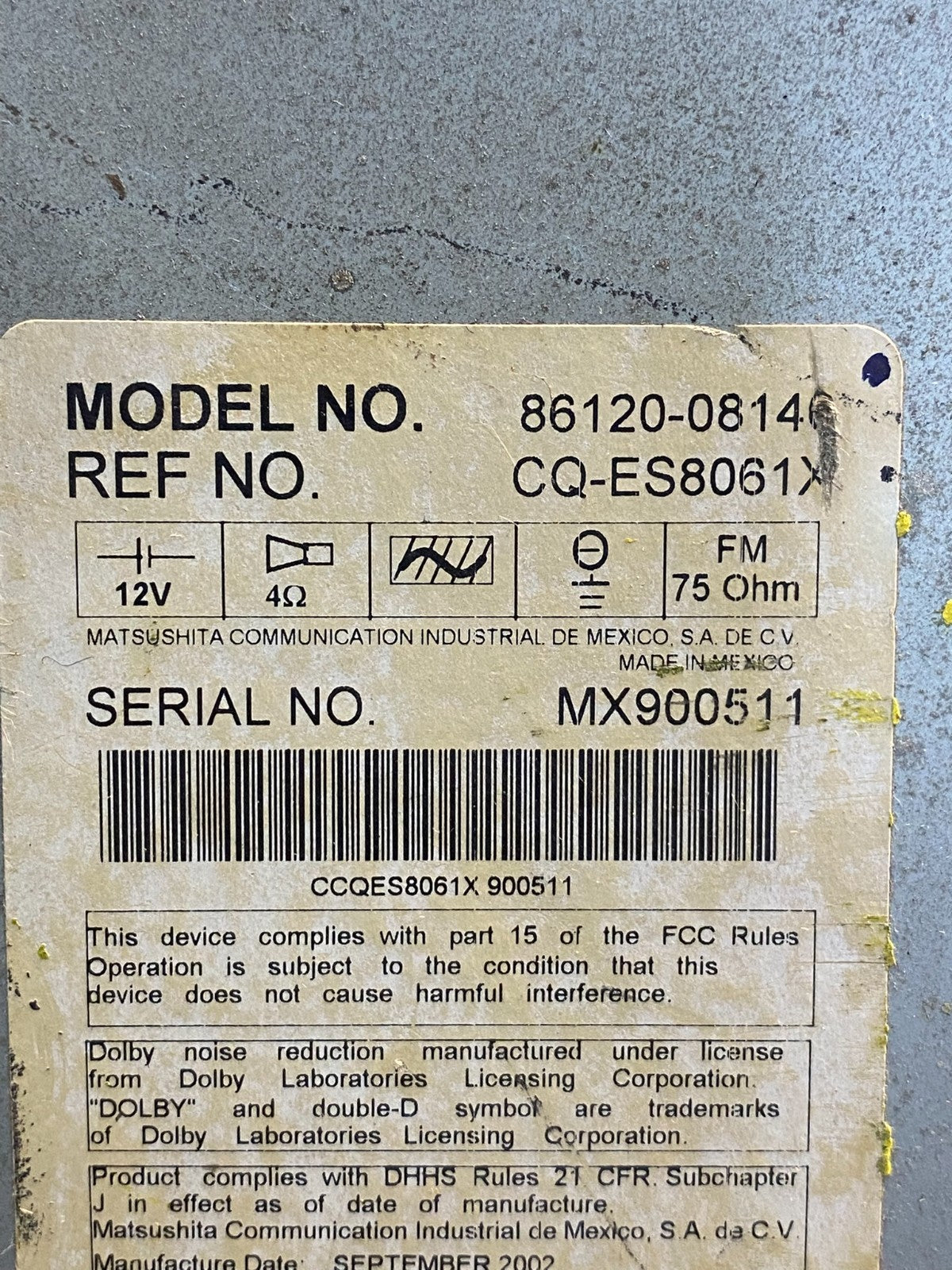 1999 to 2002 Toyota Sienna AM FM Casette Radio Receiver AH4977 DG6