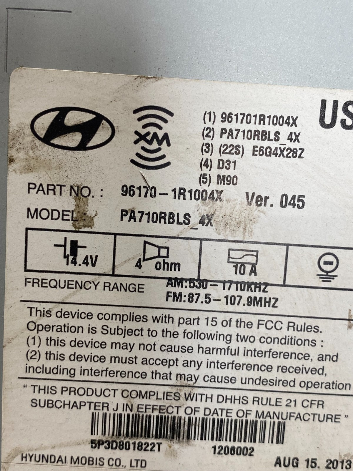 2012 2013 2014 Hyundai Accent Radio Cd Mp3 Player ae8151 DG6