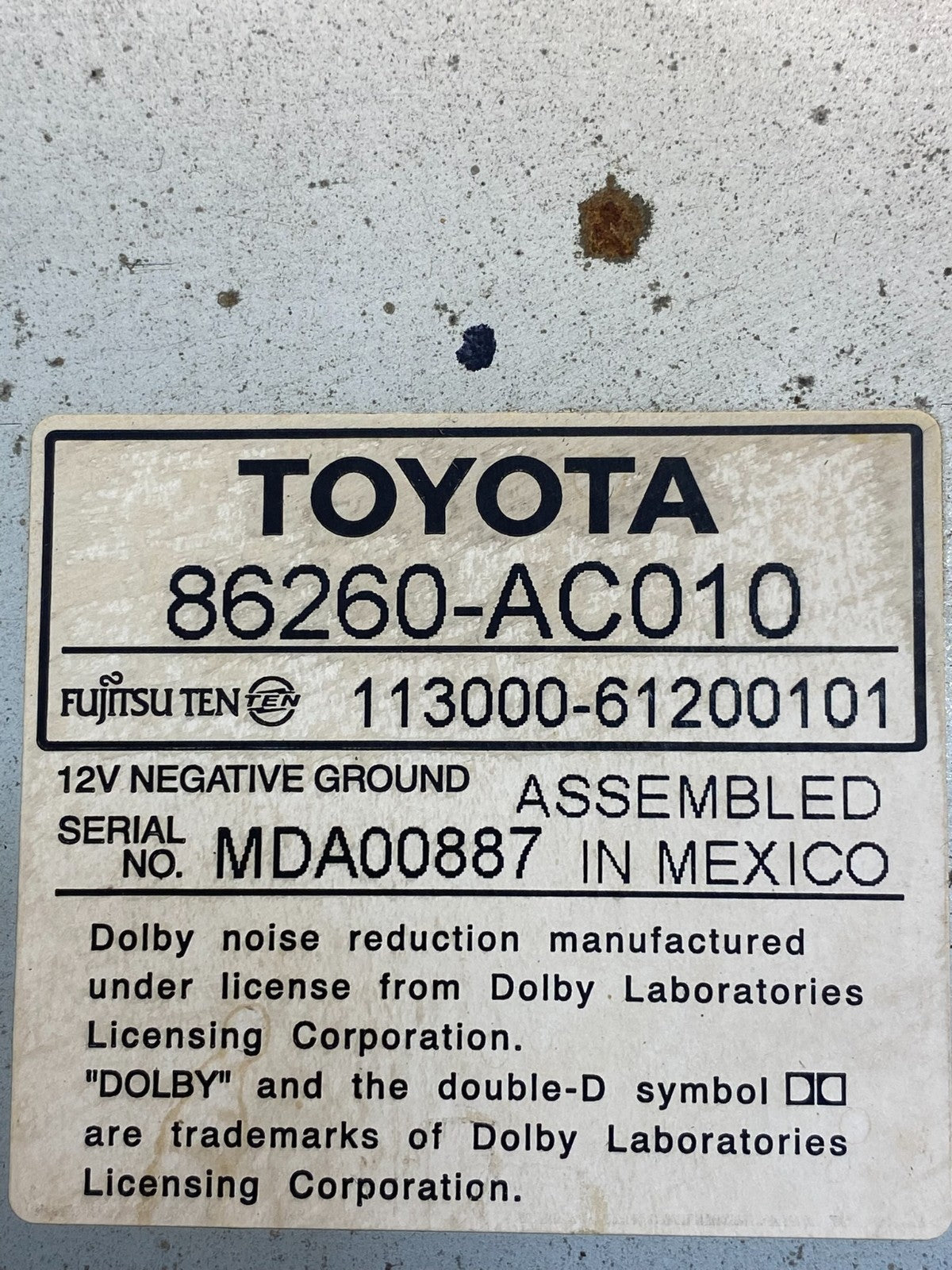 2005 2006 2007 Toyota Avalon Stereo Cassette Player AD1586 DW6