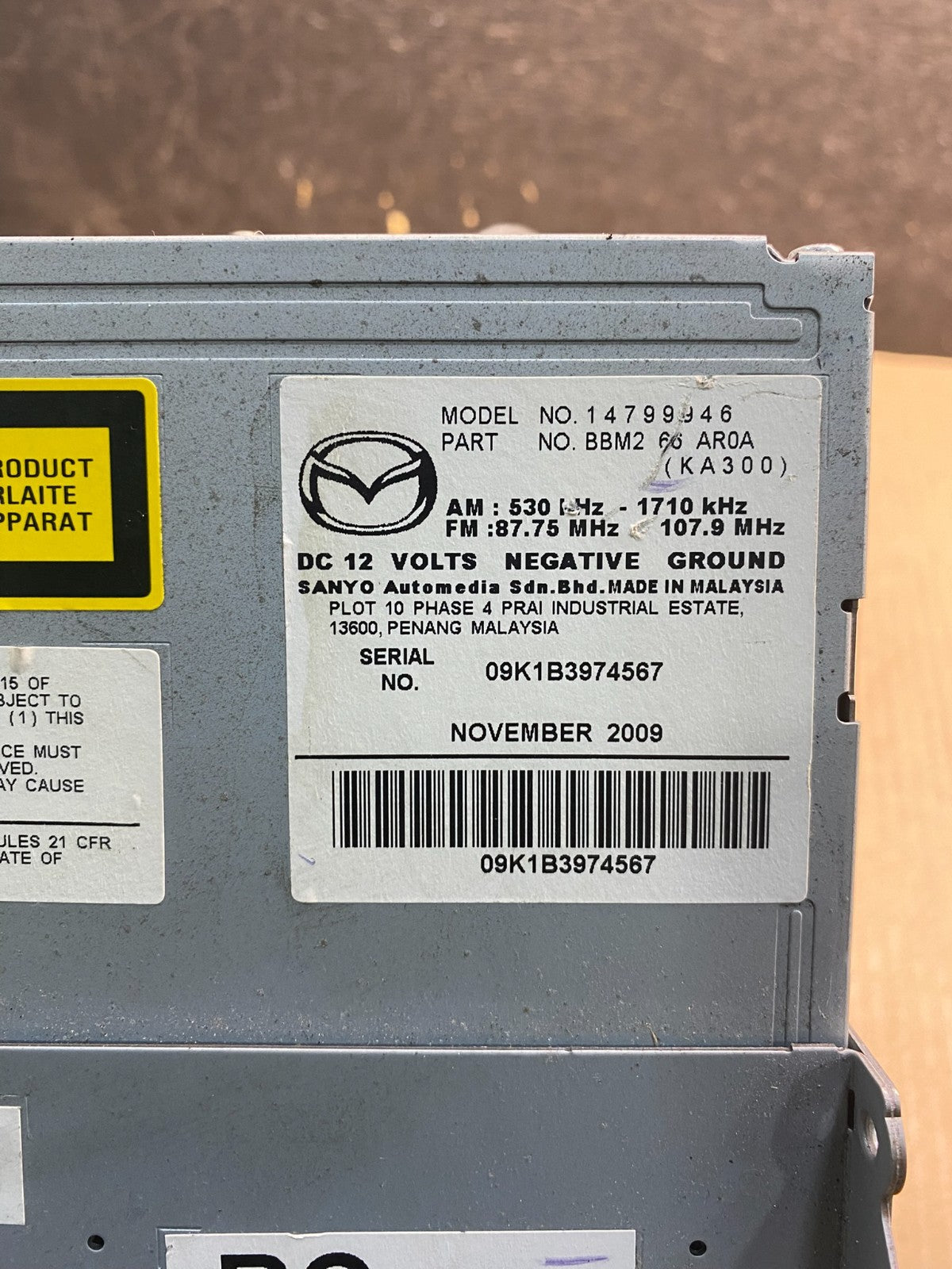 2010 to 2011 Mazda 3 Radio Cd Player BBM266AR0A AI5336 DW6