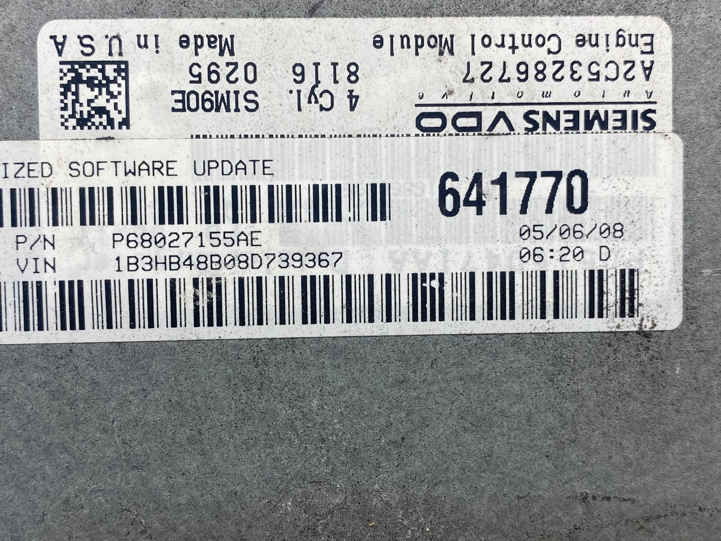 2007 to 2010 Dodge Caliber ECM Engine Computer Module ECU AG6153 DG2