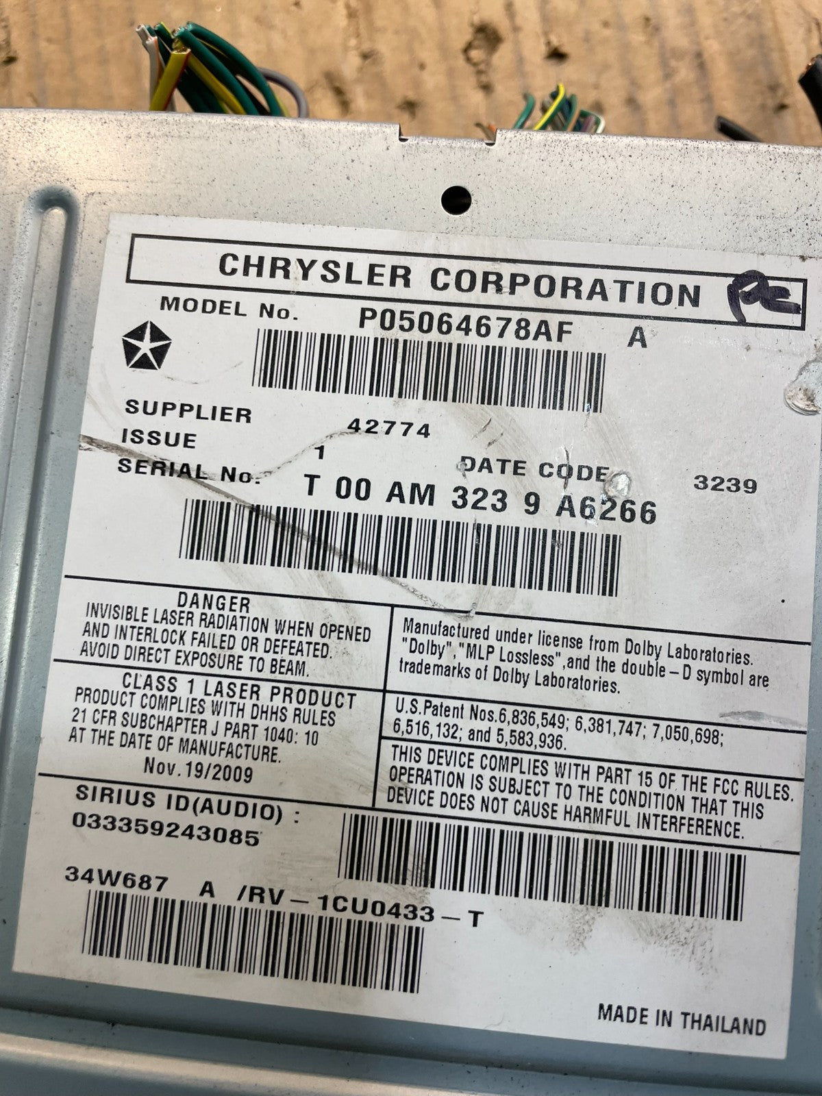 2007 2014 Jeep Dodge Chrysler Screen Display CD Player Satellite Radio x4397 DG6
