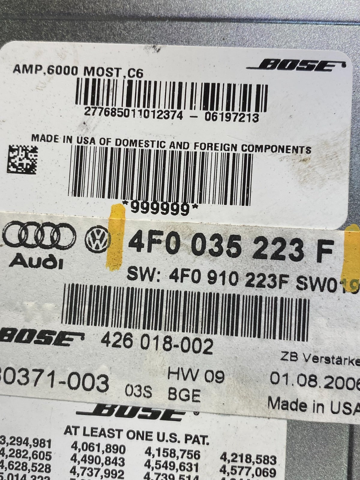 2007-2011 Audi A6 C6 Audio System Sound Amplifier OEM 4f0035223f AC0470 DG2