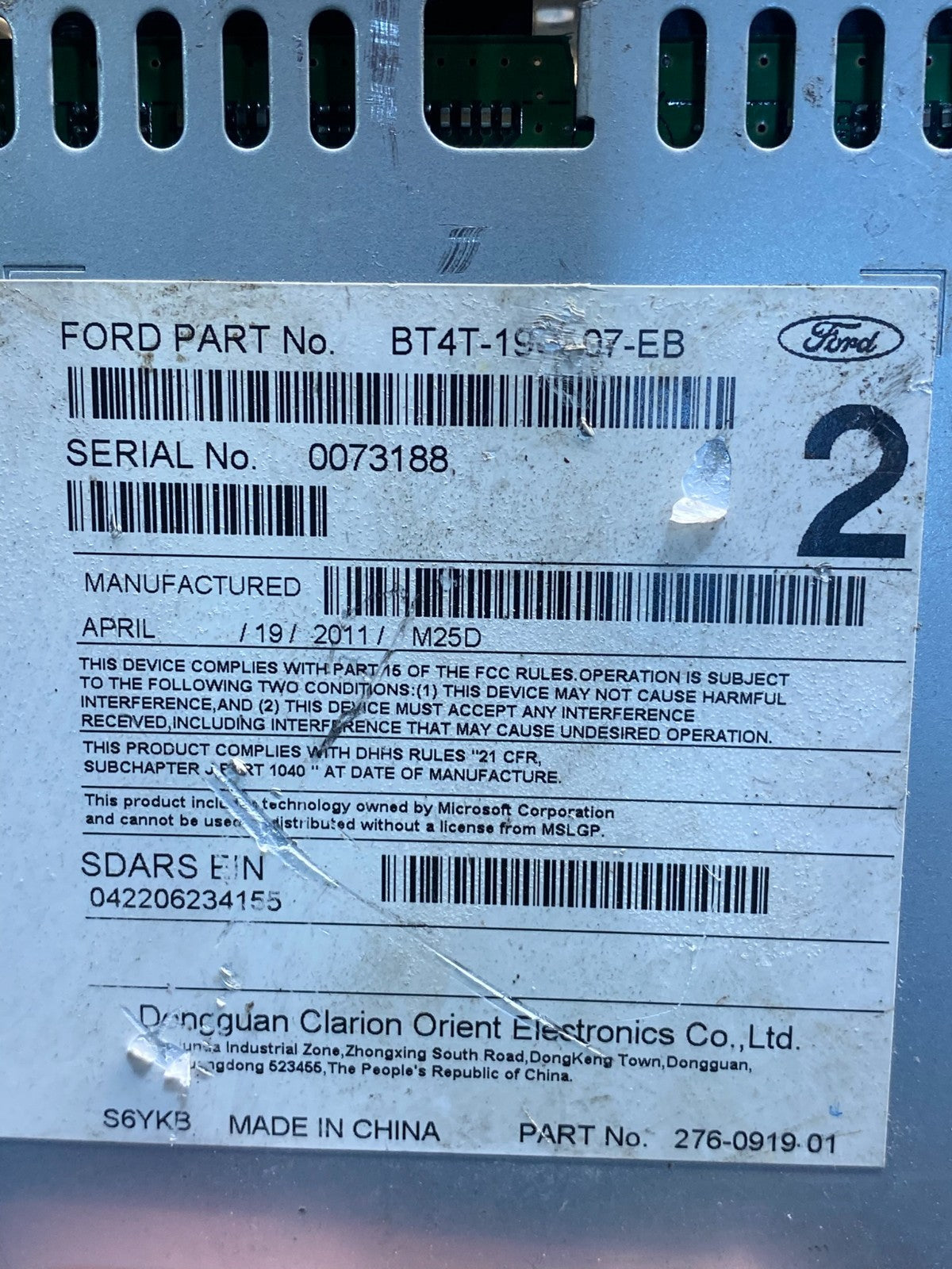 2011 Ford Edge Radio Cd Mechanism Receiver AG7271 DG6