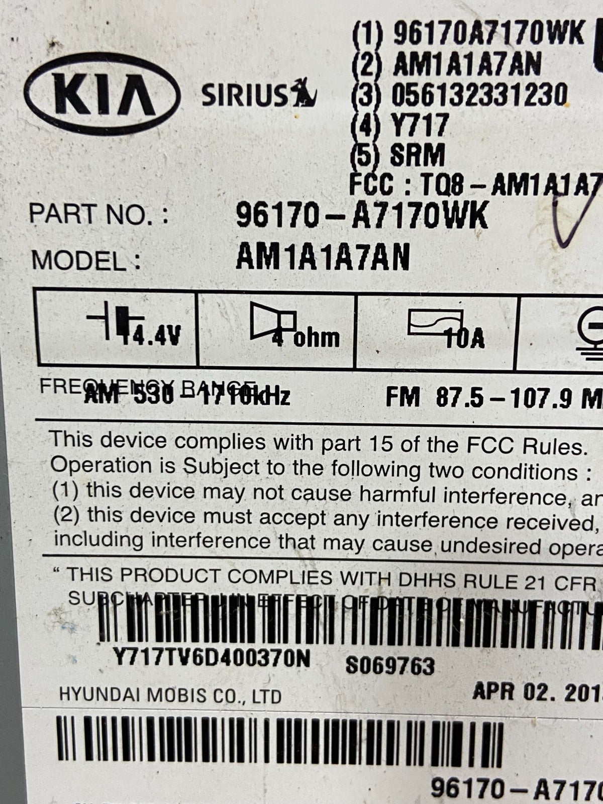 2014 - 2016 Kia Forte Am Fm Cd Player Radio Receiver AE4531 DG6
