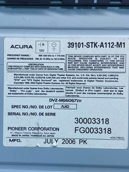 2008 to 2009 Acura RDX 6 CD DVD Satellite Radio Receiver AG7401 DG6