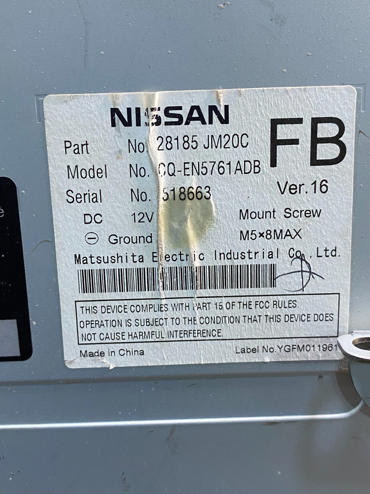2008 to 2010 Nissan Rogue 28185jm20c Radio Receiver AM FM CD AI9928 DW6