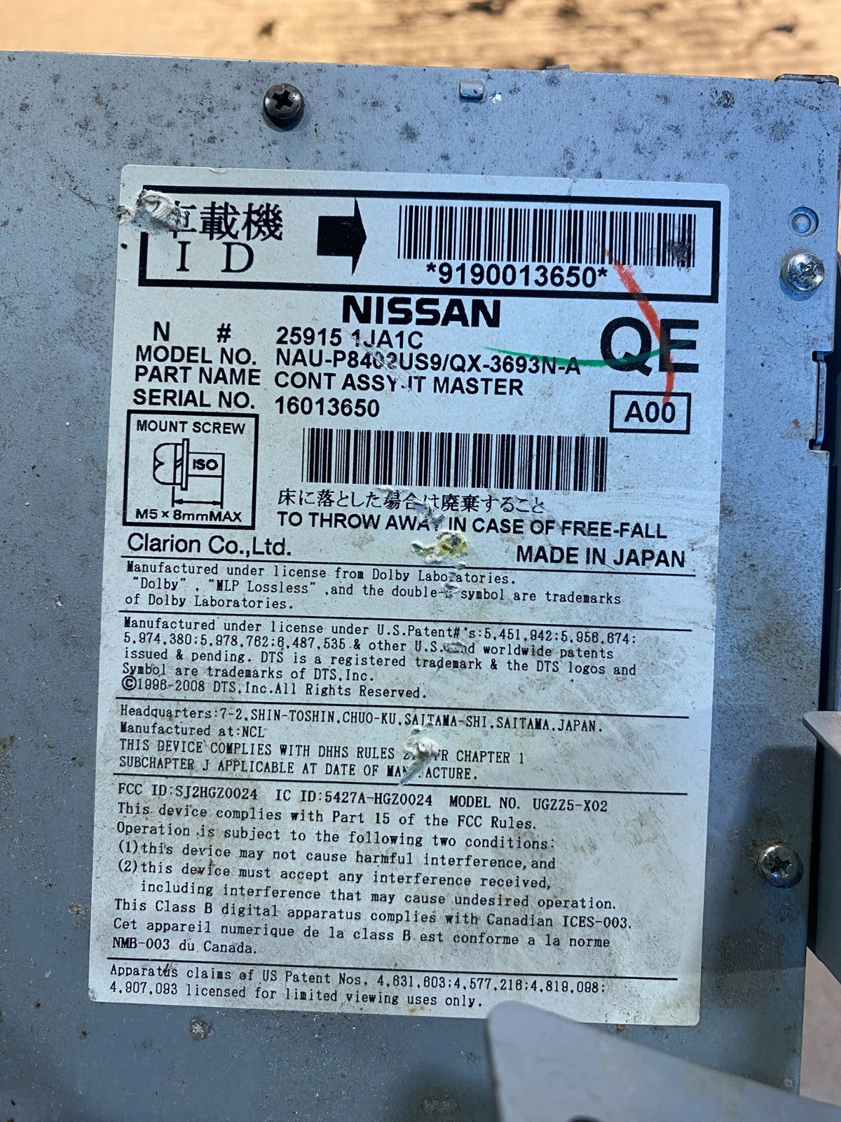 2011-2014 Nissan Murano AM FM Player Radio Receiver  OEM AA3401 DG6