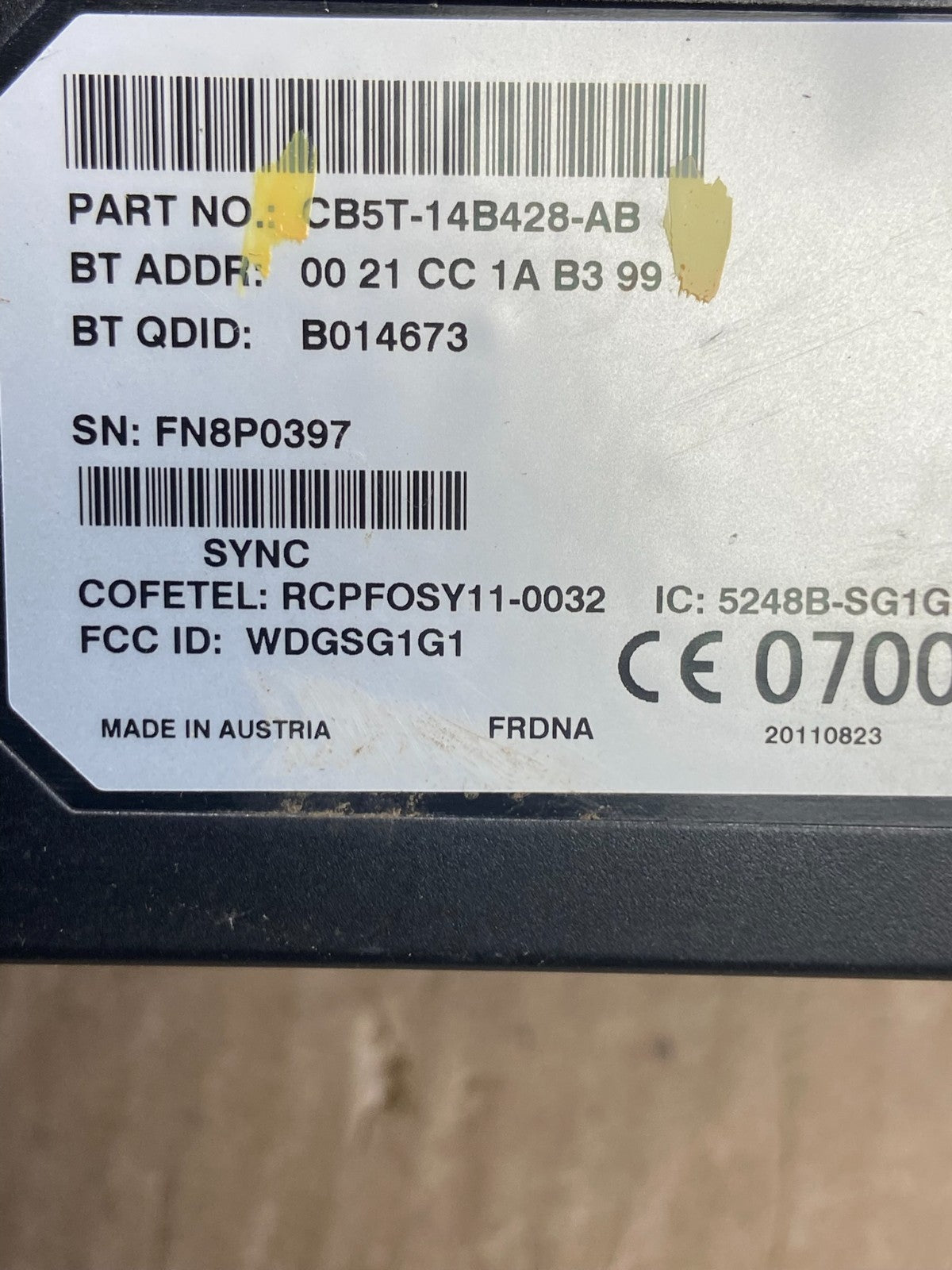 2012 to 2013 Ford Explorer Screen Communication Module AB9308 DG5