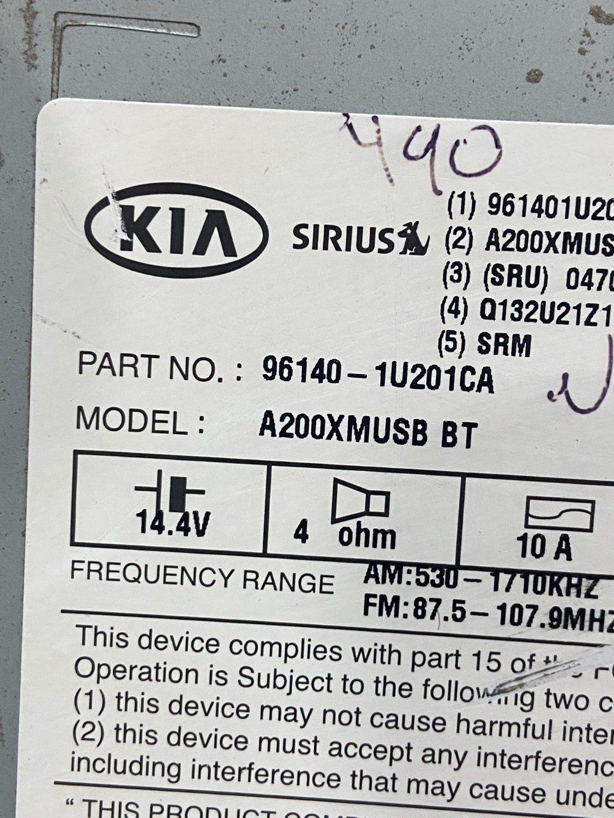 2011 2012 2013 Kia Sorento Sirius AM/FM CD Radio Screen Display AC8976 DG6