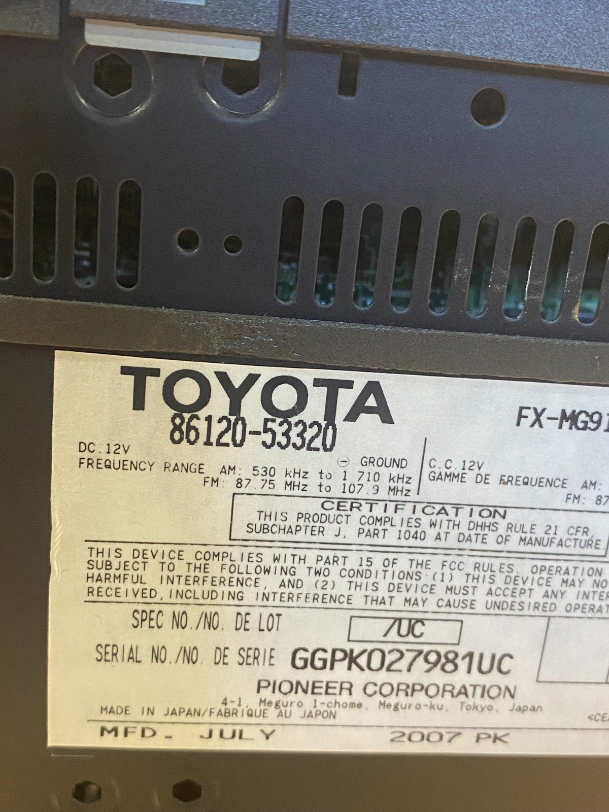 2009 to 2011 Lexus IS250 Screen Radio AM-FM CD Tuner Head Unit AF3860 DW5