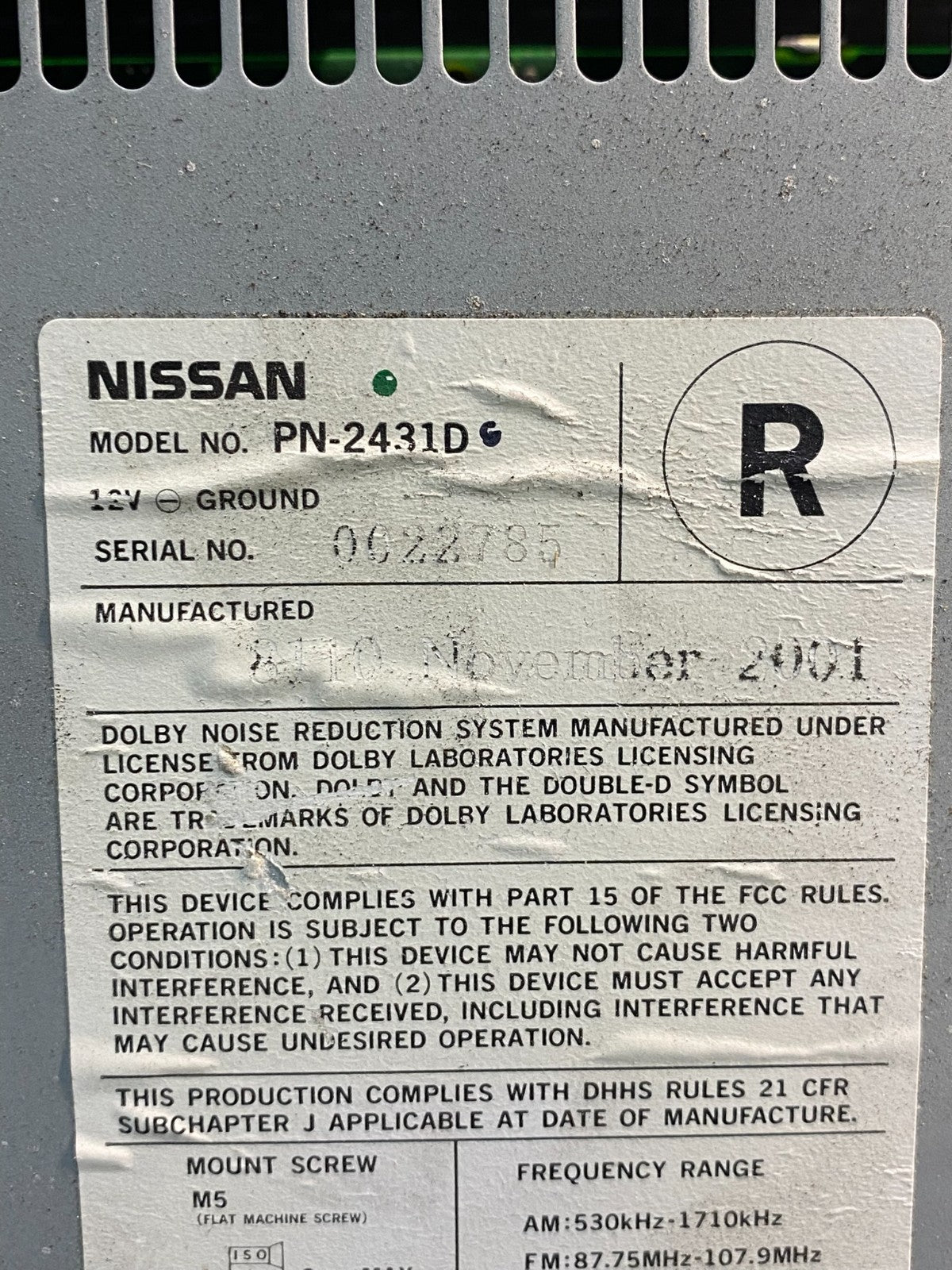 2000 to 2003 Nissan Maxima Radio Stereo AMFM CD Player AI4789 DG5